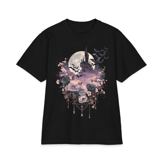 Moonlit Floral Castle Heavyweight Boxy Fit Halloween Tee