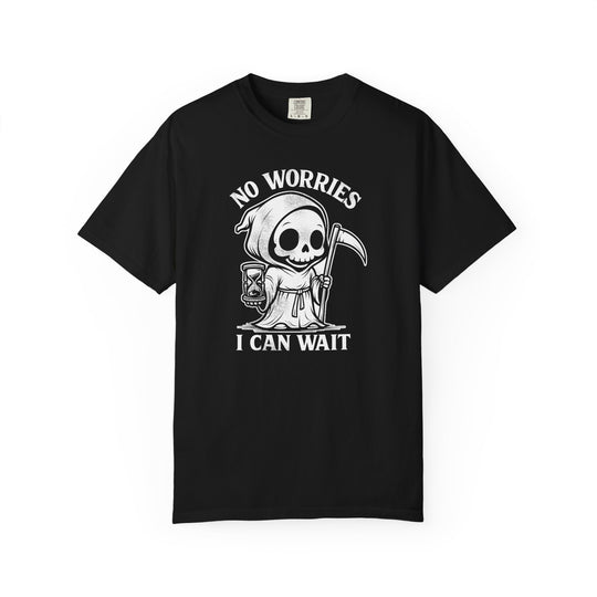 No Worries I Can Wait Grim Reaper Mens WUNDERLAND Halloween Booteek Short Sleeve Tee