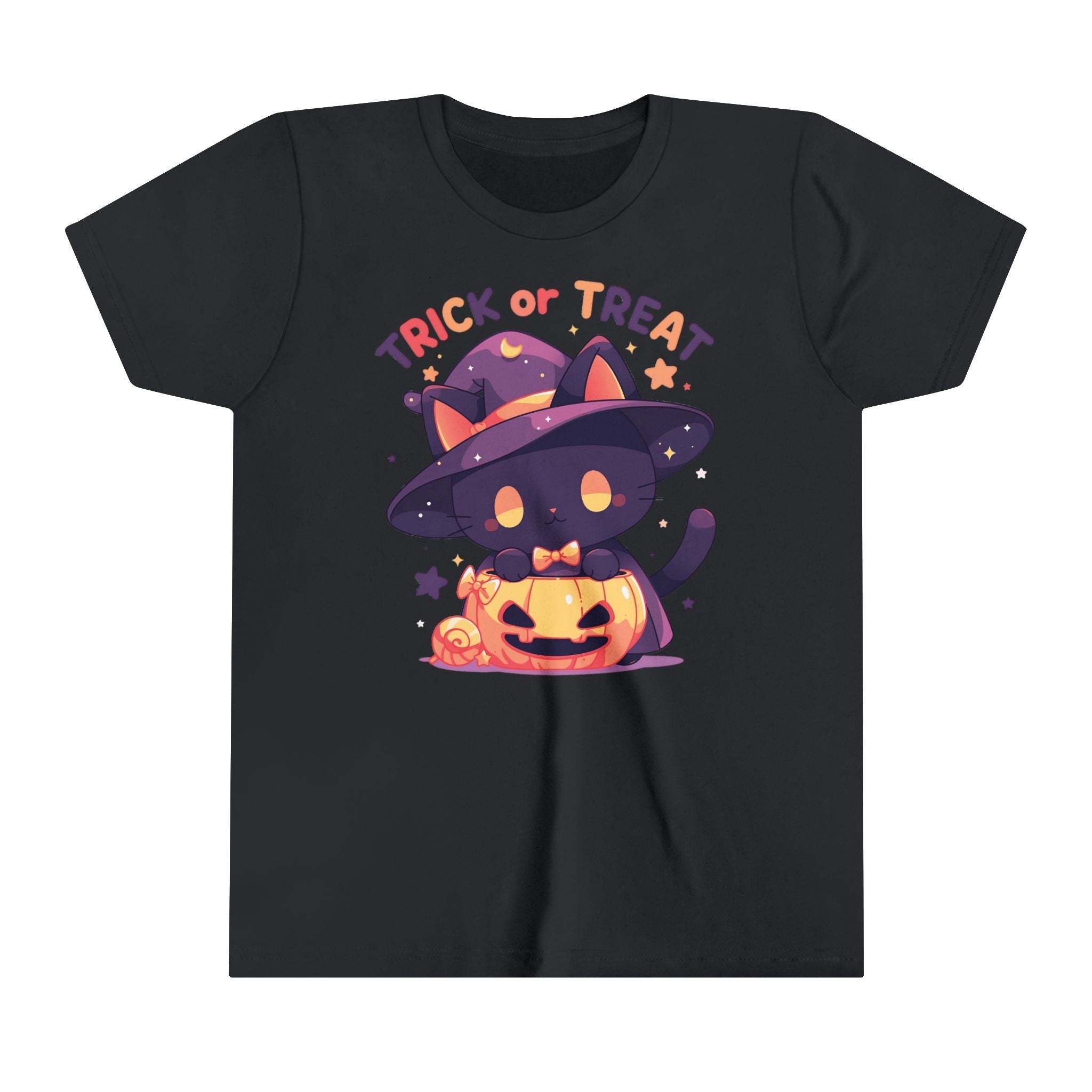 Copy of Trick Or Treat Witch Kitty Pumpkin Cauldron Girls Halloween Short Sleeve Tee