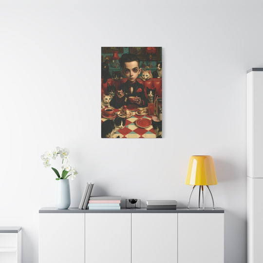 Gothic Boy with Cats Matte Stretched Canvas Wall Art