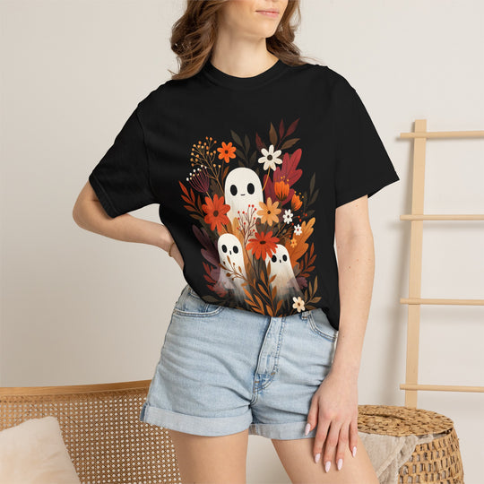 Autumn Ghosts Cute Fall Floral Womens WUNDERLAND Halloween Booteek Short Sleeve Tee