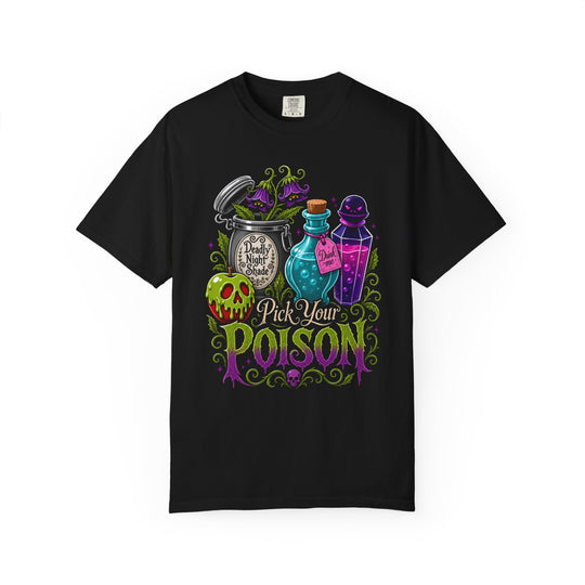 Pick Your Poison Womens WUNDERLAND Halloween Booteek Short Sleeve Tee