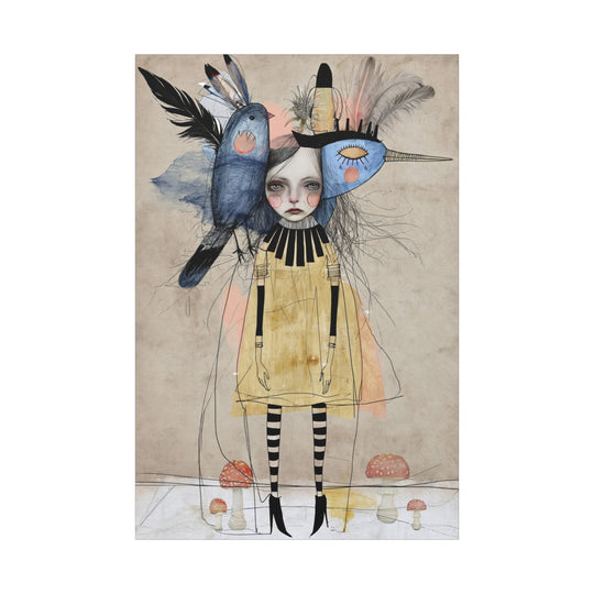 Surreal Serenity Bird Girl Matte Canvas Wall Art