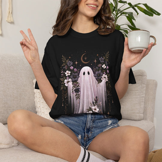 Cute Floral Ghost Crescent Moon Women&