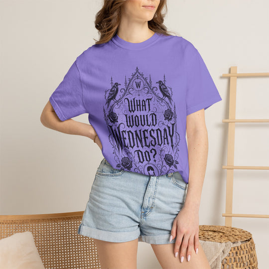 What Would Wednesday Do? Womens WUNDERLAND Halloween Booteek Short Sleeve Tee
