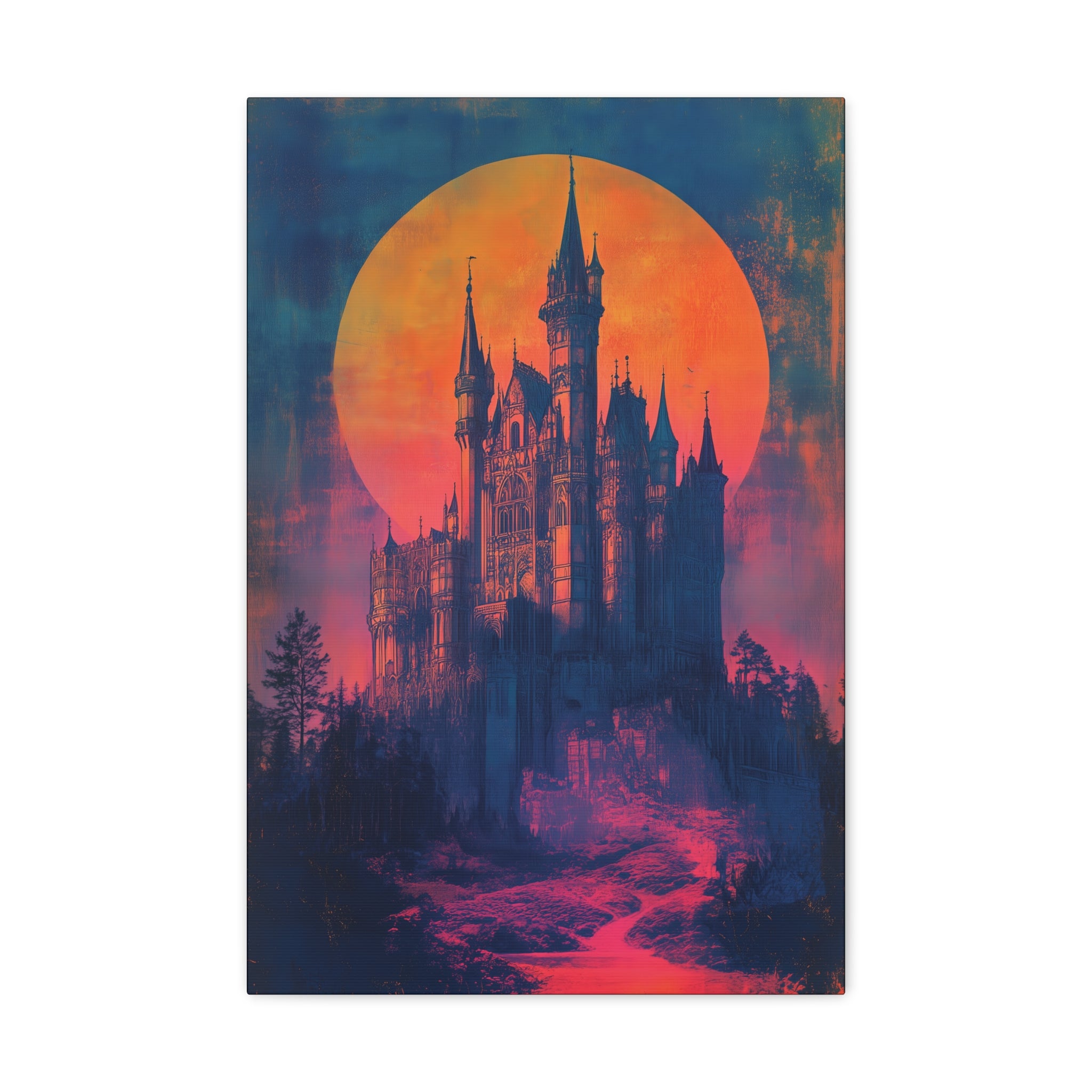 Castle Under A Neon Sky Canvas Print