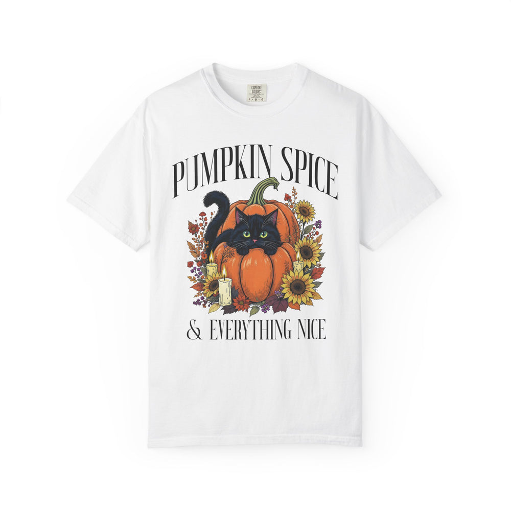 Pumpkin Spice & Everything Nice Foral Cat Womens WUNDERLAND Backyard Dept Halloween Booteek Short Sleeve Tee