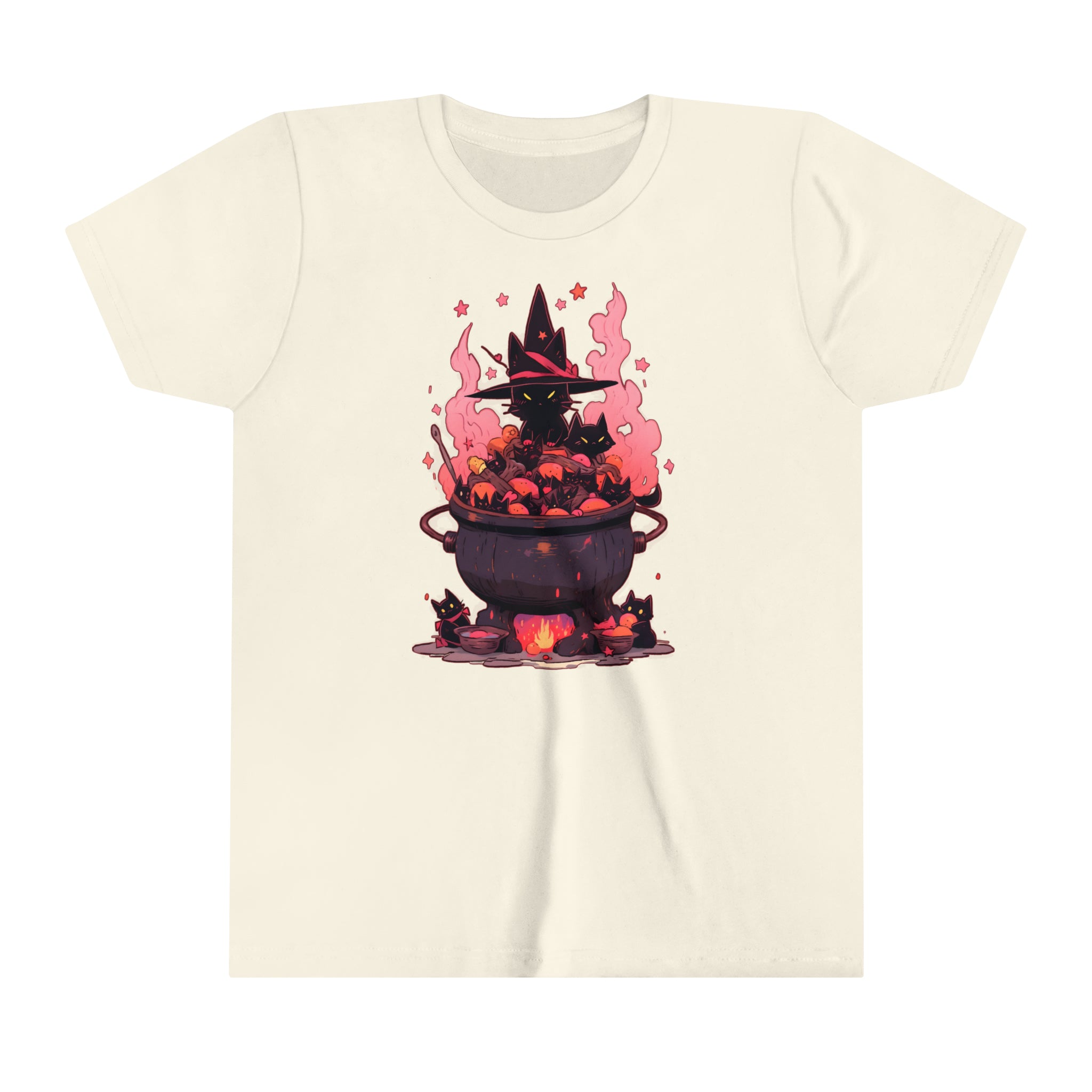 Witchy Kitty Cauldron Girls Halloween Short Sleeve Tee