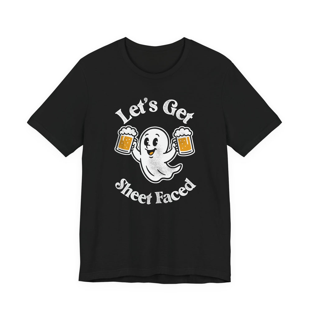 Let's Get Sheet Faced Funny Beer Ghost Women's Halloween Classic Fit Tee