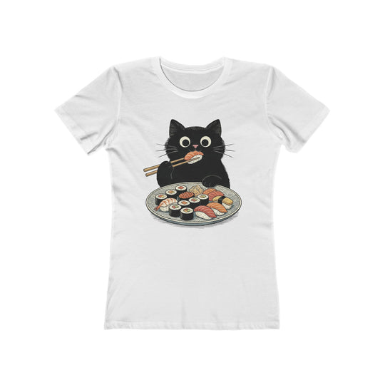 Catch Of The Day Sushi Cat Womens L'Atomique Graphic Boyfriend Short Sleeve tee