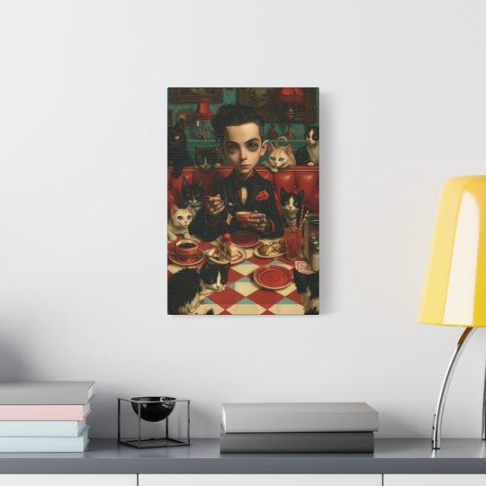 Gothic Boy with Cats Matte Stretched Canvas Wall Art