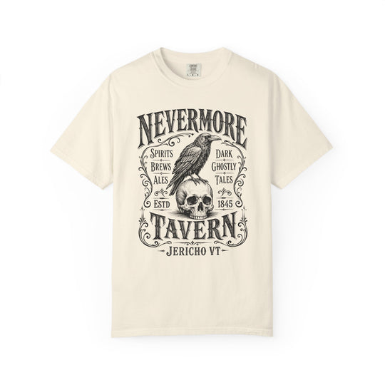 Nevermore Tavern Raven &amp; Skull Gothic Pub Mens WUNDERLAND Halloween Booteek Short Sleeve Tee