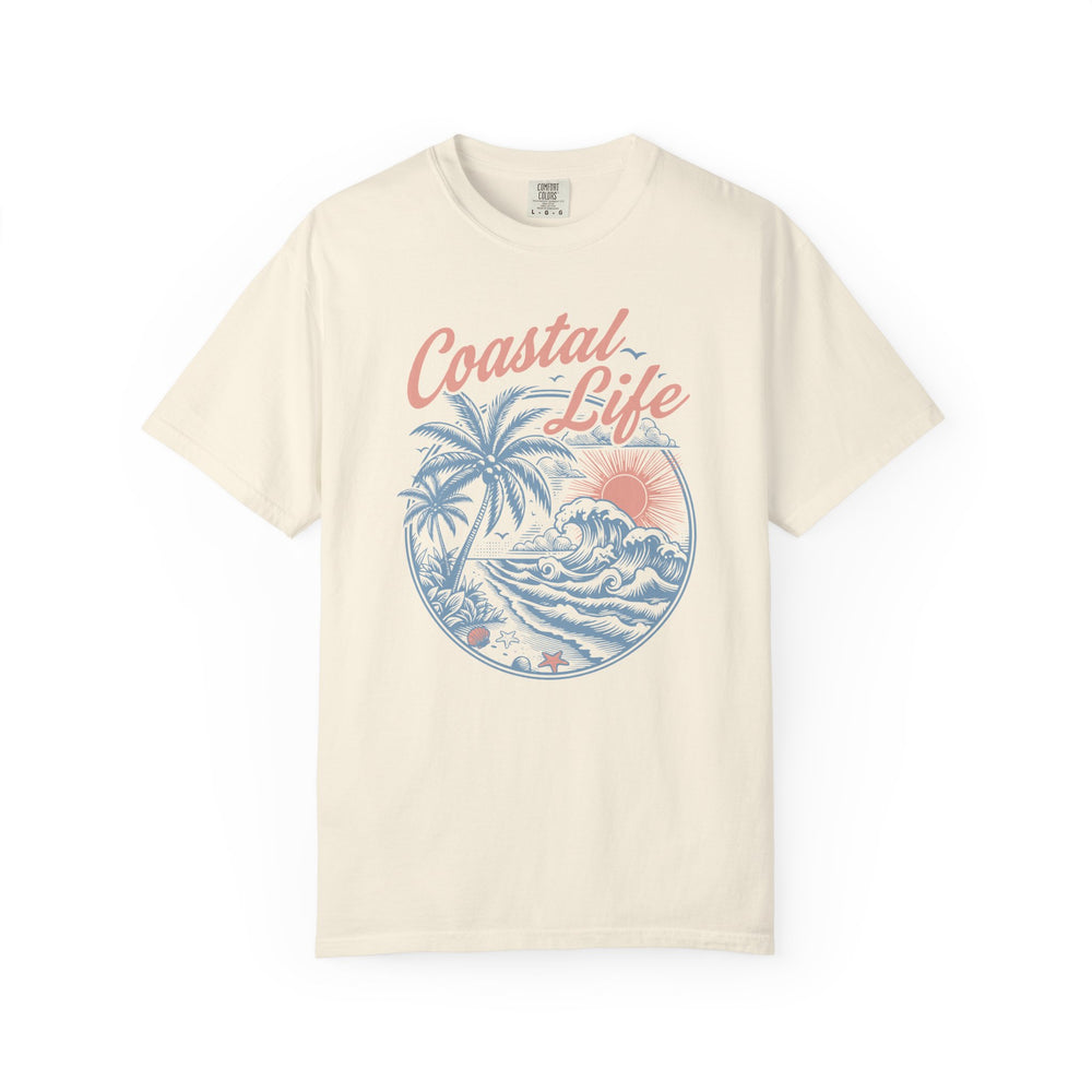 Coastal Life Tropical Surf Beach Womens L'Atomique Relaxed Fit Comfort Colors Graphic Tee