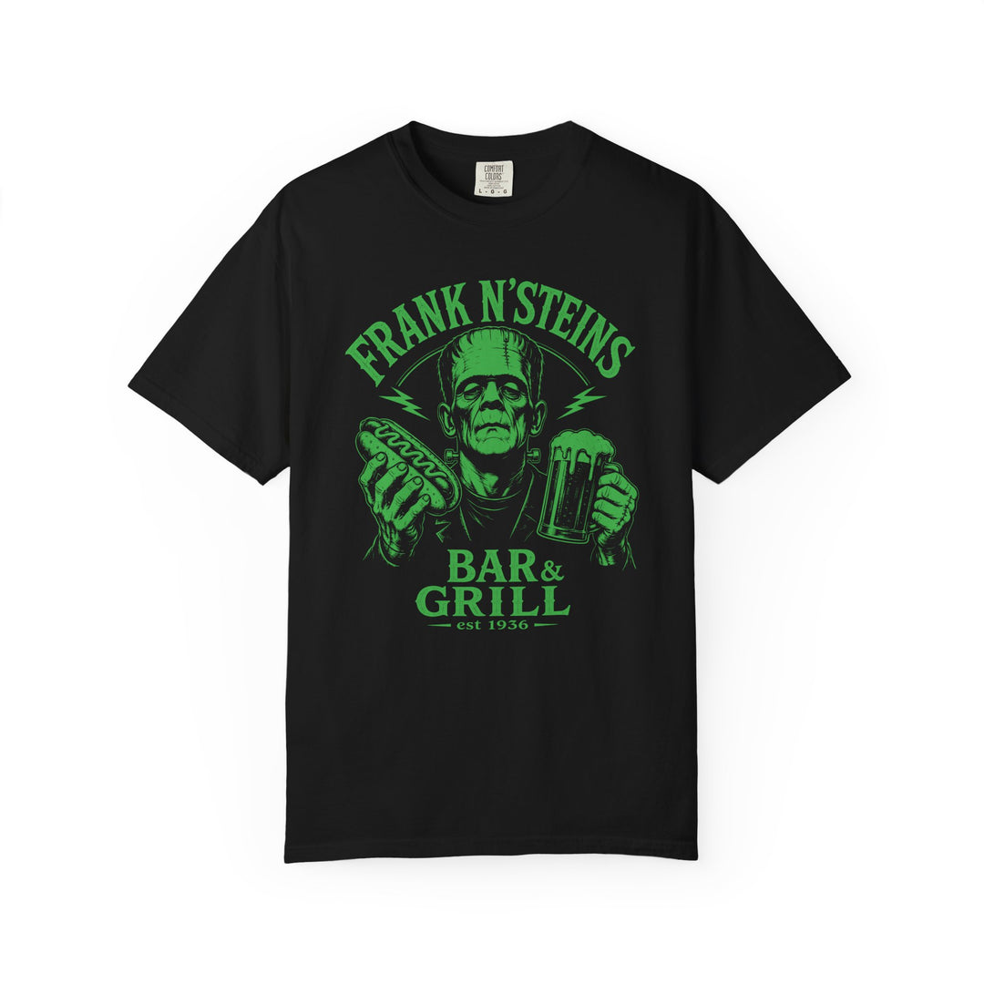 Frank N Steins Bar &amp; Grill Monster Pub Mens WUNDERLAND Halloween Booteek Short Sleeve Tee