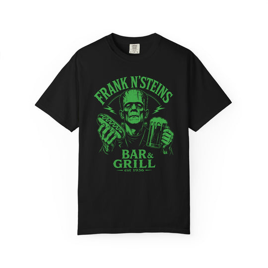 Frank N Steins Bar &amp; Grill Monster Pub Mens WUNDERLAND Halloween Booteek Short Sleeve Tee