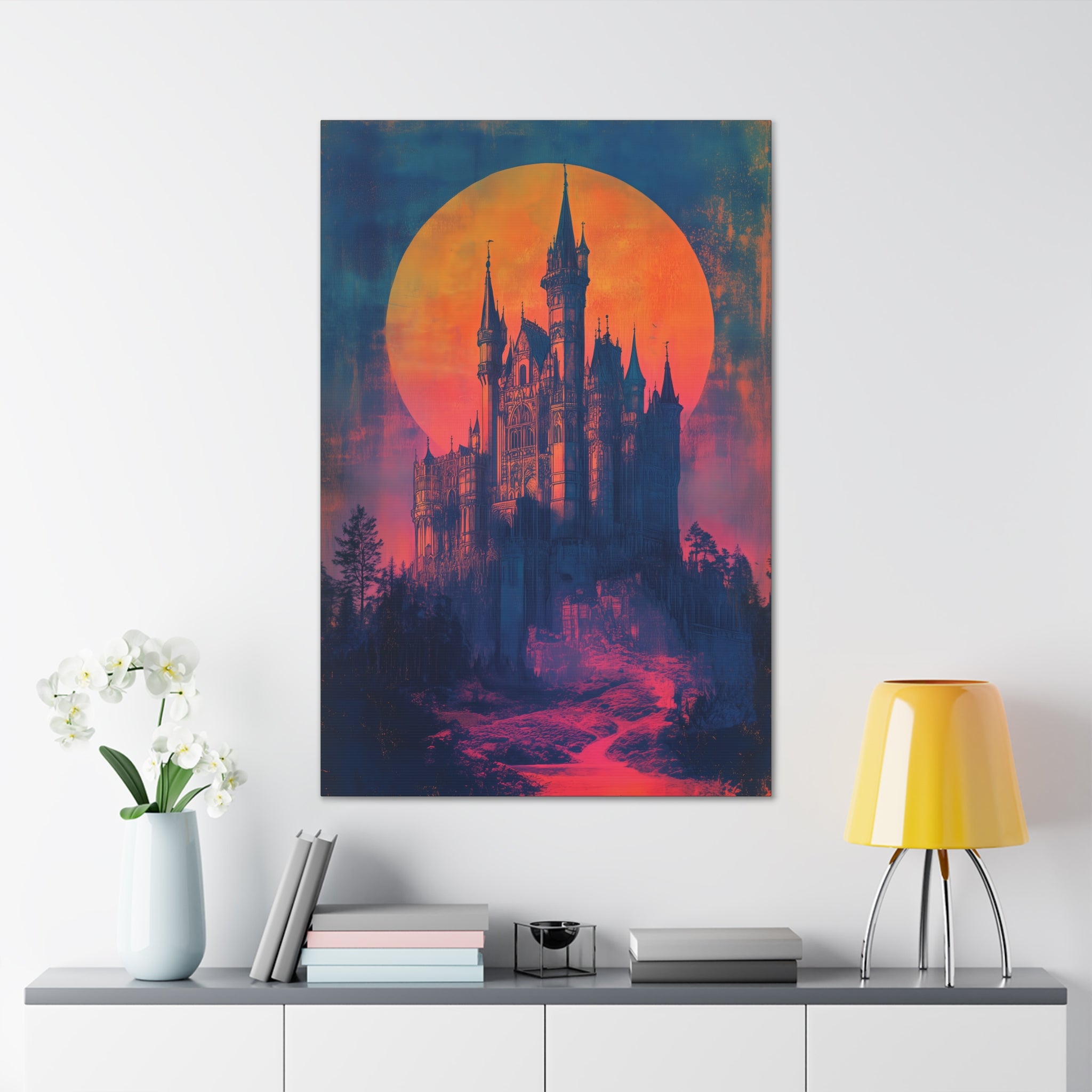 Castle Under A Neon Sky Canvas Print