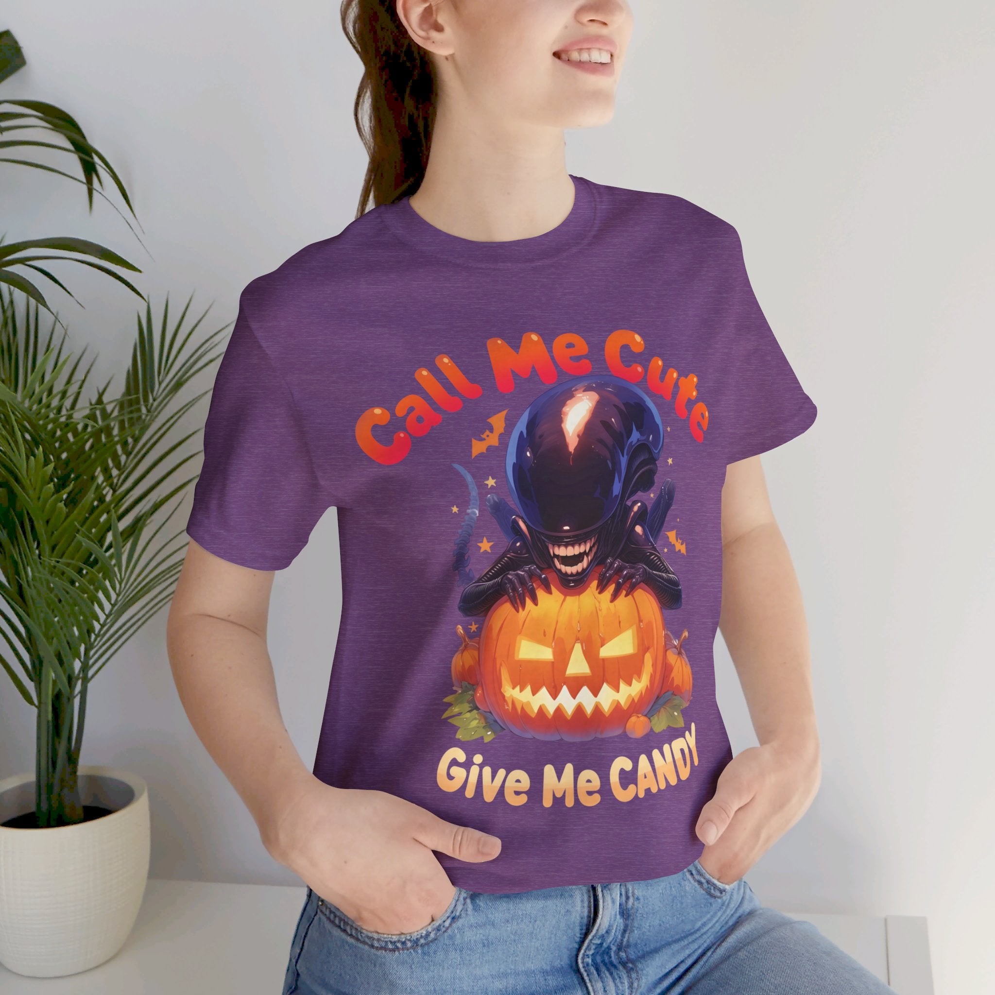 Call Me Cute Give Me Candy Womens Halloween Booteek Jersey Short Sleeve Tee