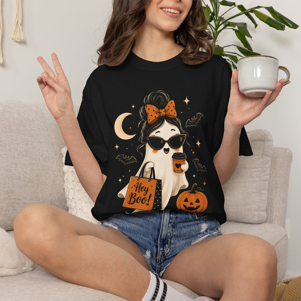 Hey Boo Cute Ghost Womens WUNDERLAND Halloween Booteek Short Sleeve Tee