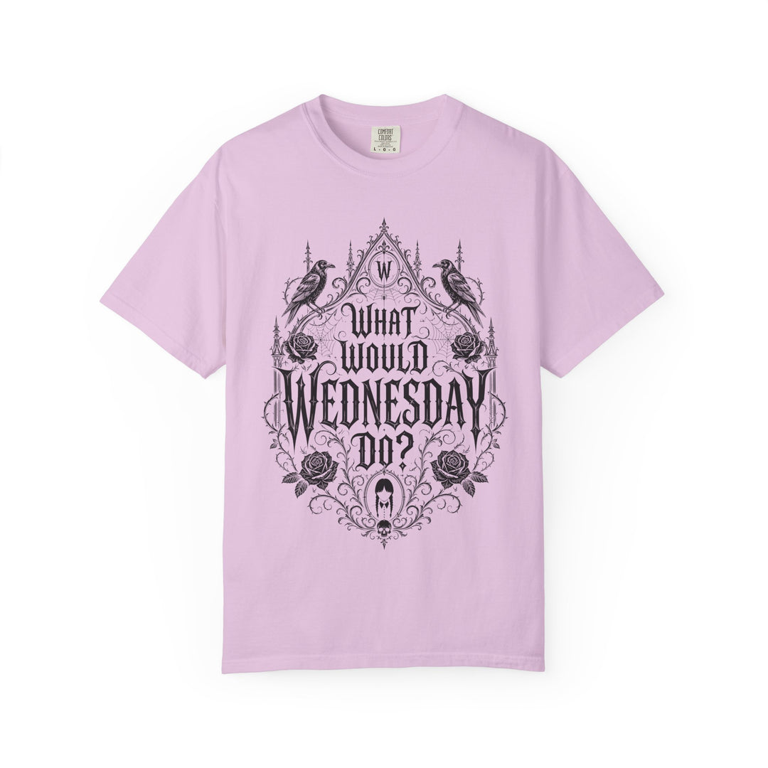 What Would Wednesday Do? Womens WUNDERLAND Halloween Booteek Short Sleeve Tee