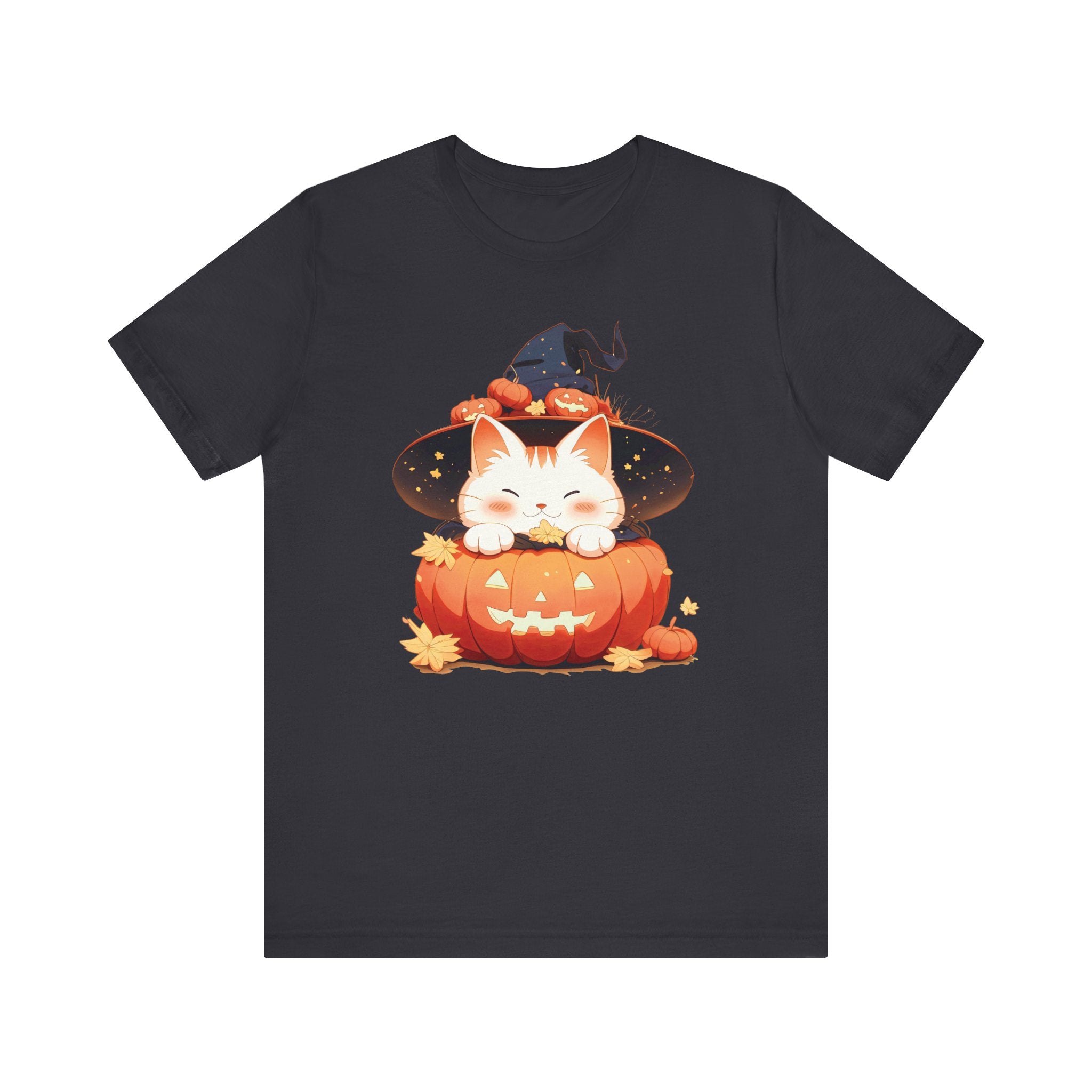 Cute Kitty Pumpkin Witch Womens Halloween Booteek Jersey Short Sleeve Tee