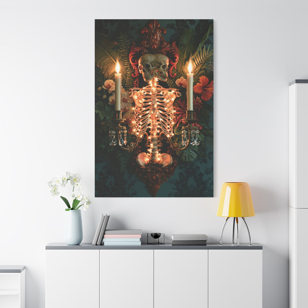 Skeletal Gothic Sconce Oddity Matte Stretched Canvas Wall Art