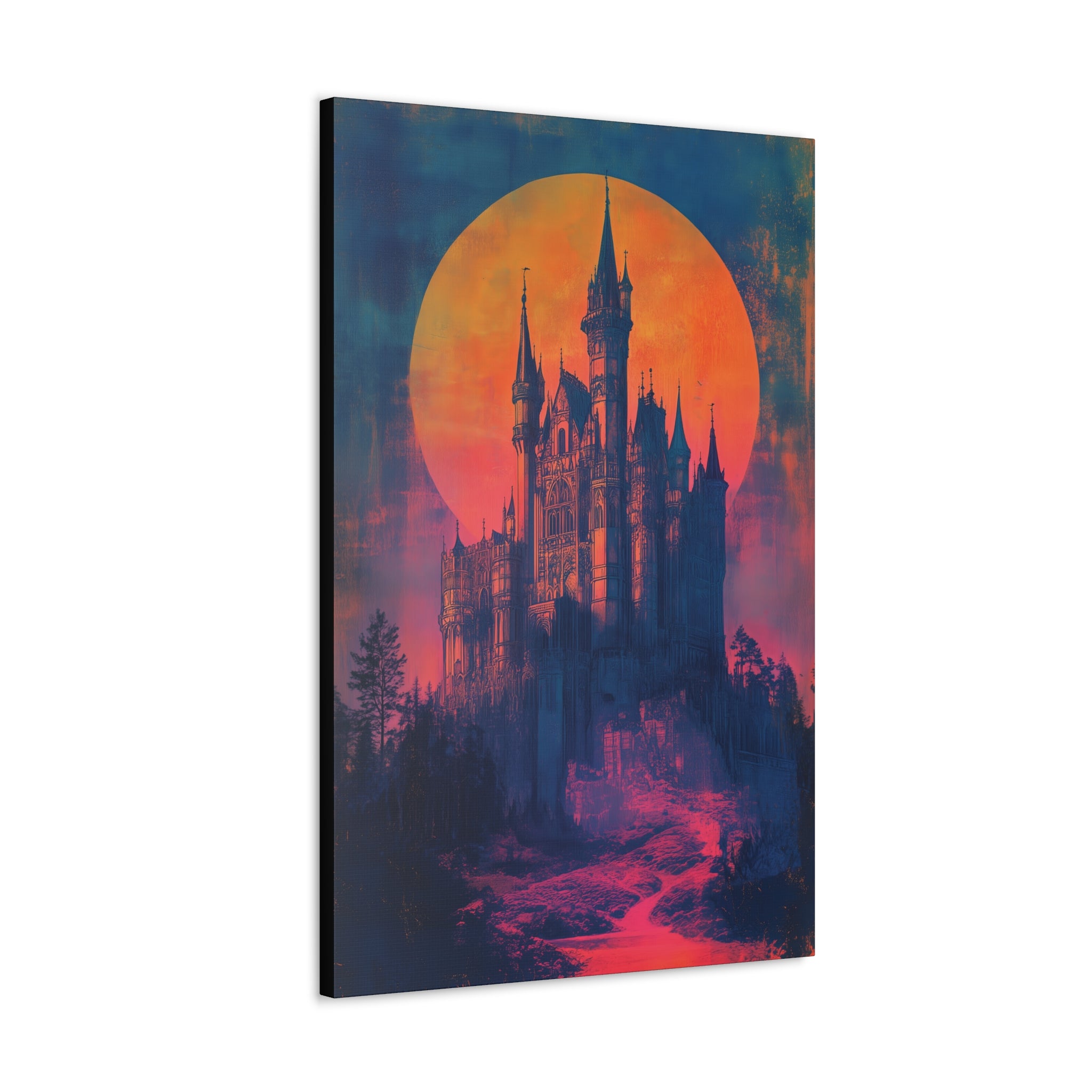 Castle Under A Neon Sky Canvas Print