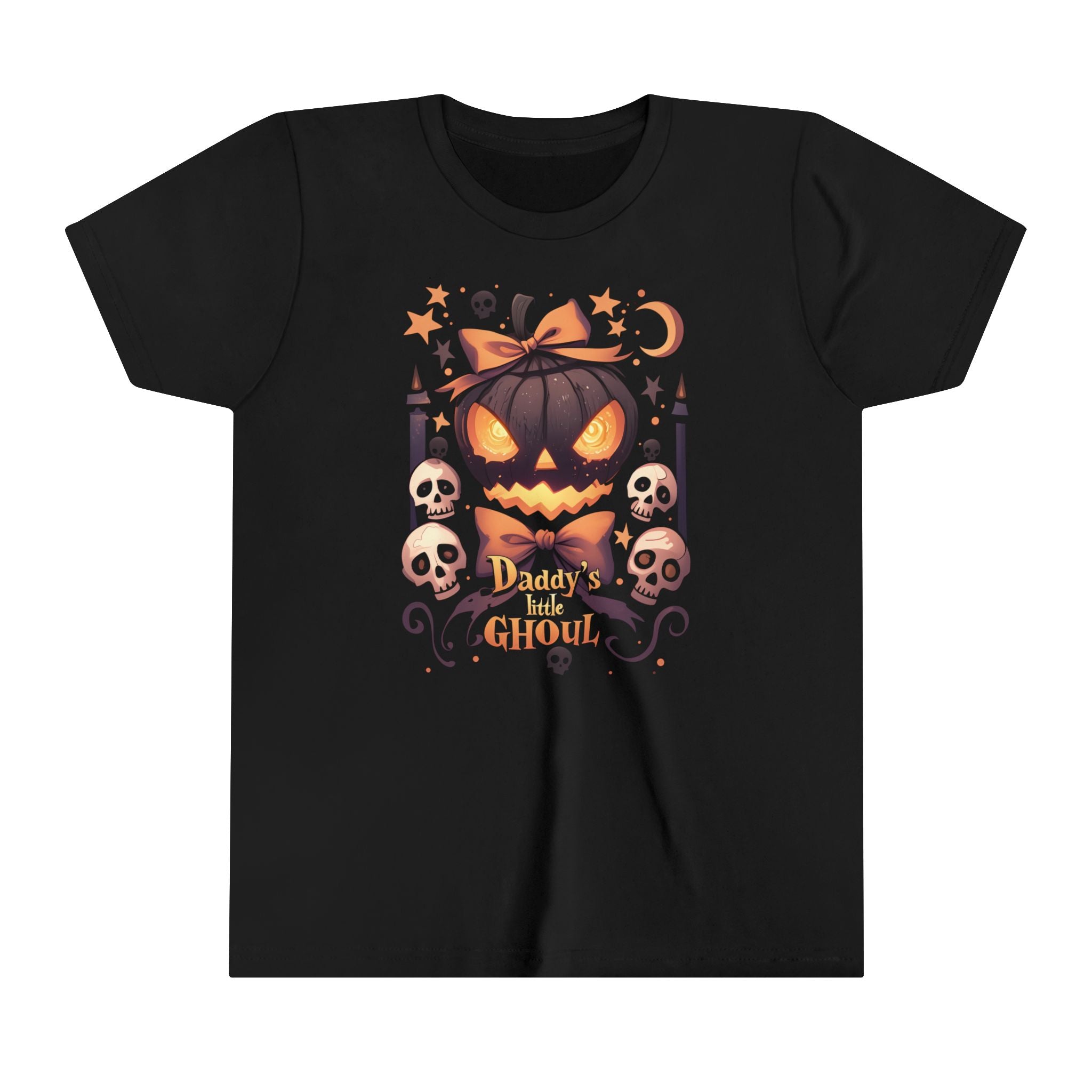 Daddy’s Little Ghoul Scary Pumpkin Girls Halloween Short Sleeve Tee