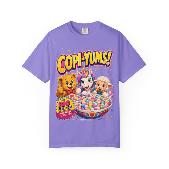 "Copi-Yums! For Big Feelings" Retro Cartoon Copium Mens ATOMYK Short Sleeve Tee