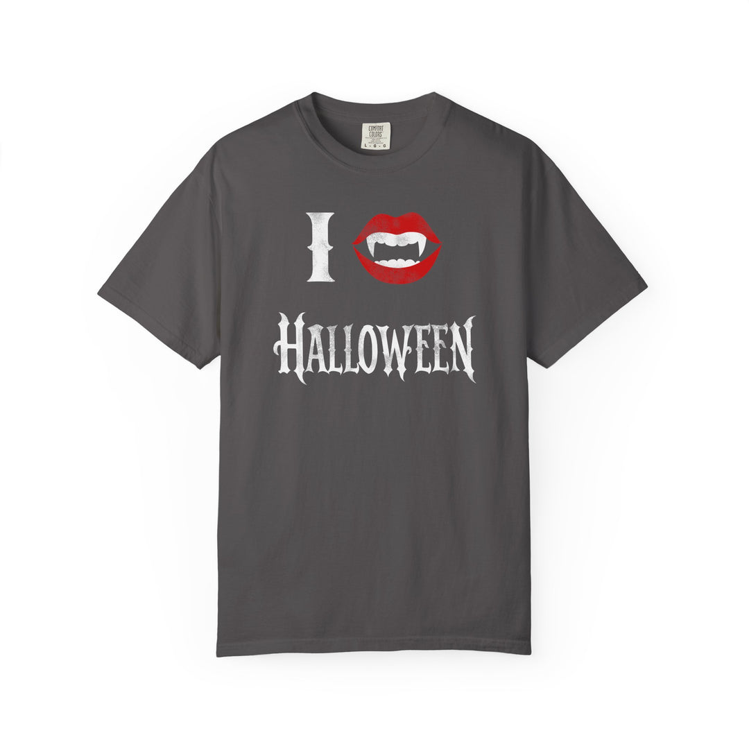 I Love Halloween Fangs Womens WUNDERLAND Backyard Dept Halloween Booteek Short Sleeve Tee