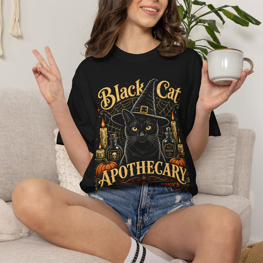 Black Cat Apothecary Witch Womens WUNDERLAND Halloween Booteek Short Sleeve Tee