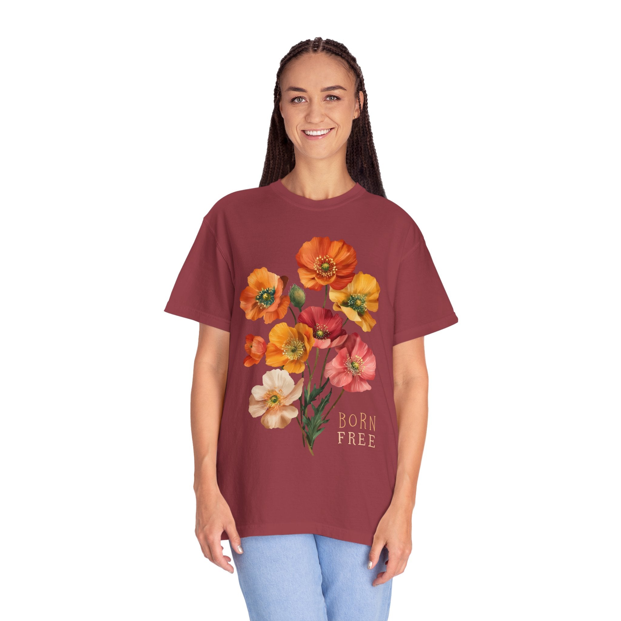 Born Free Poppies Womens L'Atomique Comfort Colors Short Sleeve Tee
