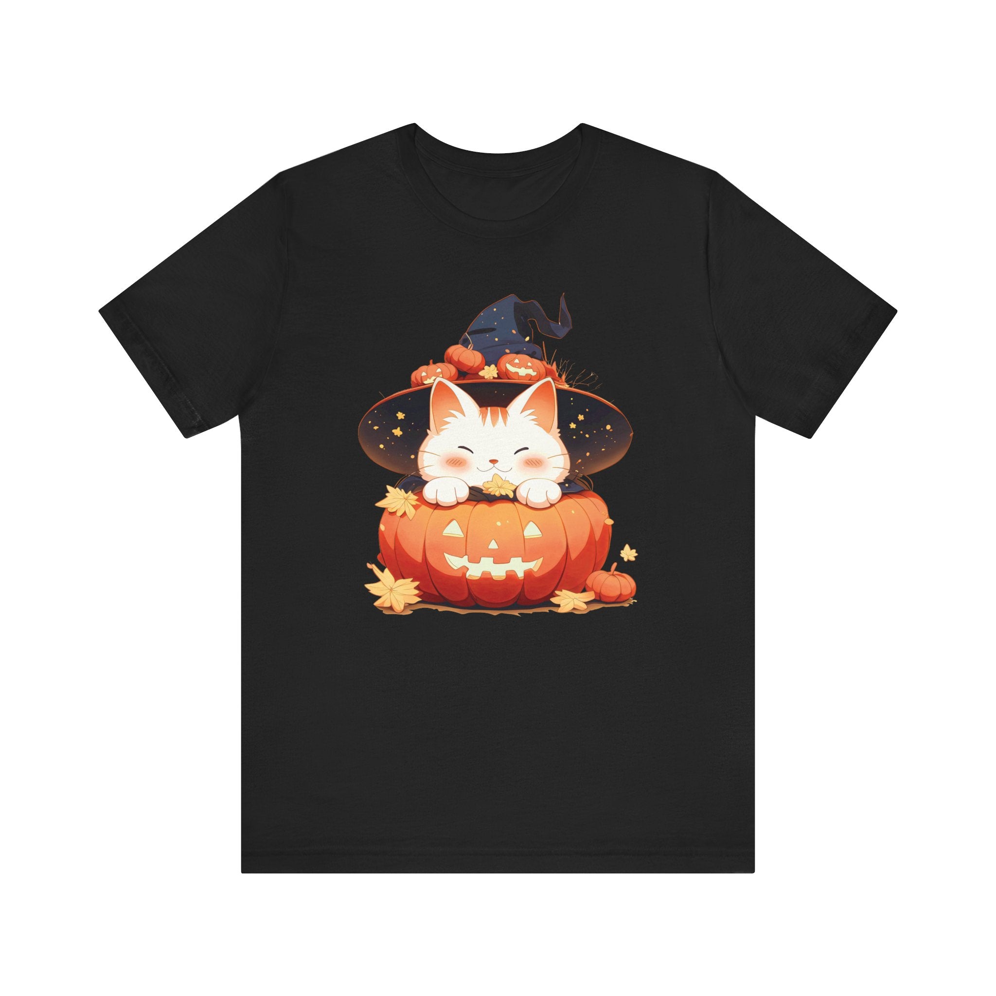 Cute Kitty Pumpkin Witch Womens Halloween Booteek Jersey Short Sleeve Tee