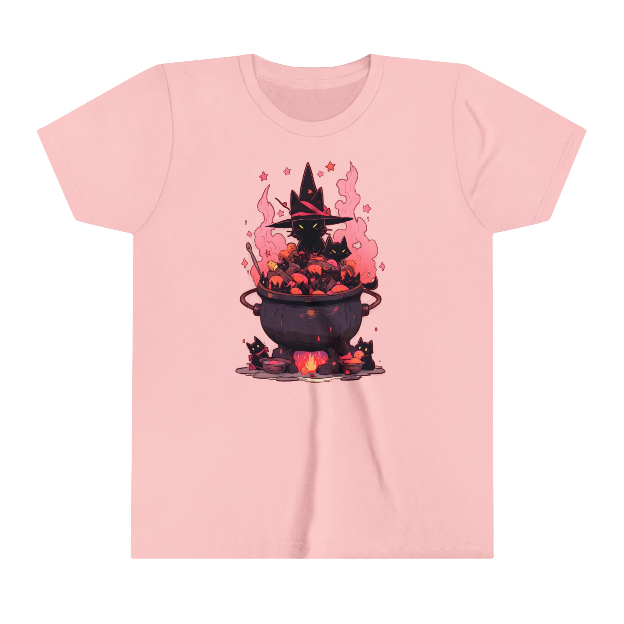 Witchy Kitty Cauldron Girls Halloween Short Sleeve Tee