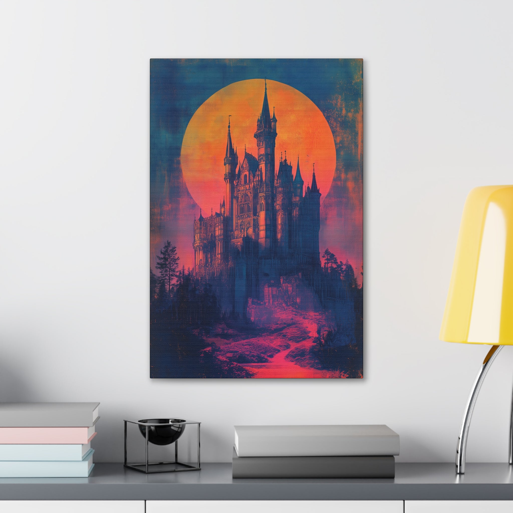 Castle Under A Neon Sky Canvas Print