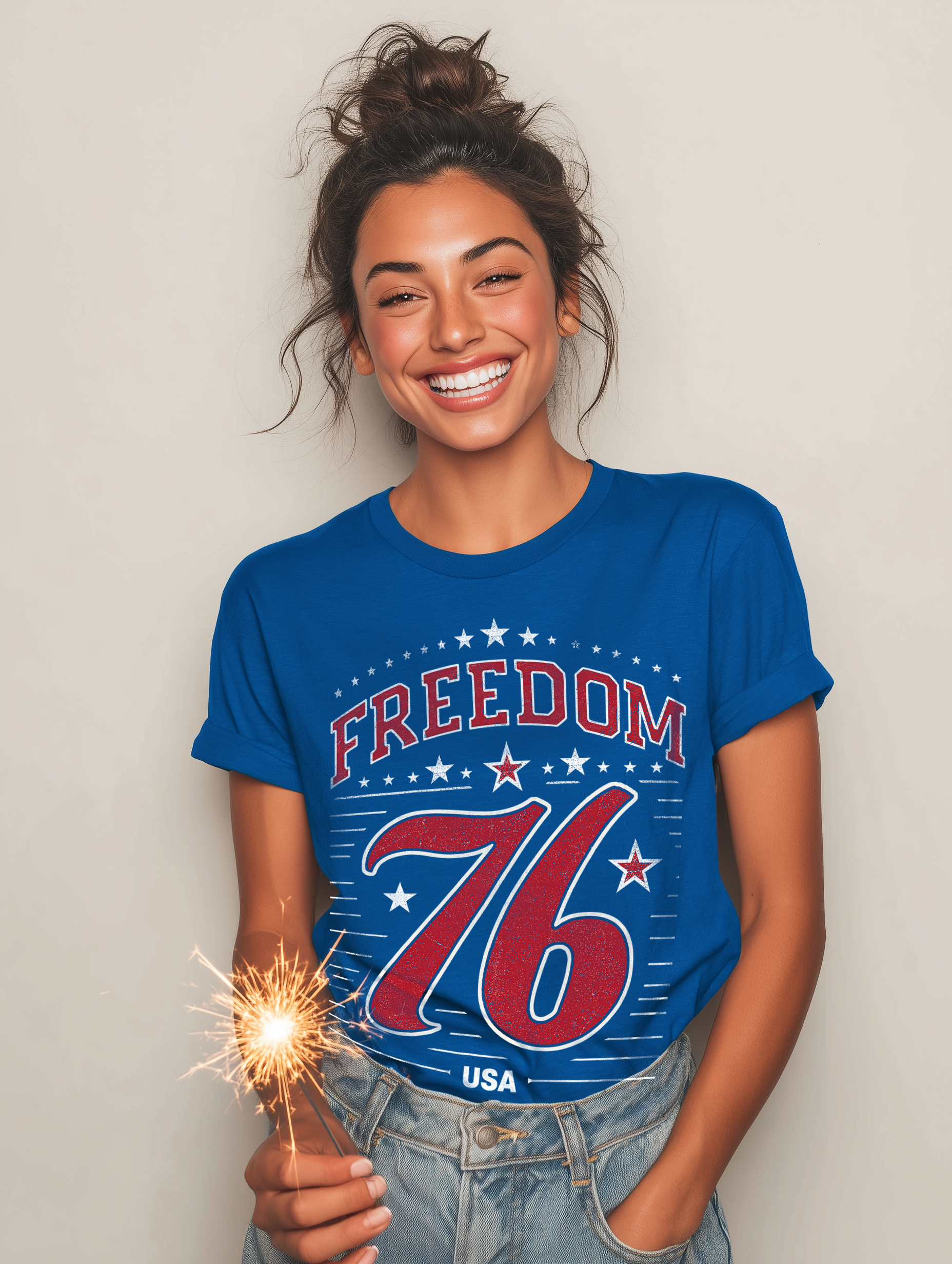 Freedom 76 Stars And Stripes Vintage Womens L'Atomique Relaxed Bella & Canvas Short Sleeve Tee