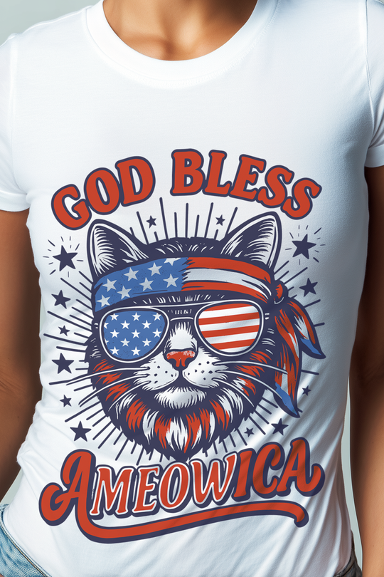 God Bless Ameowica 4th of July Liberty Womens L&