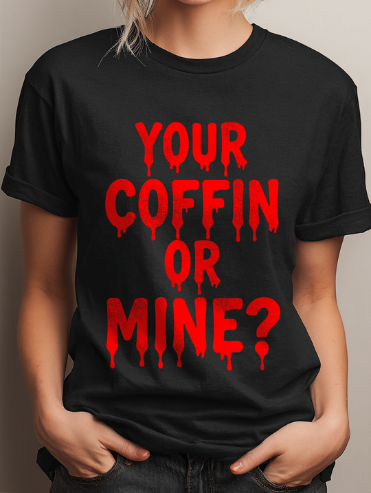 Your Coffin Or Mine? Womens WUNDERLAND Backyard Dept Halloween Booteek Short Sleeve Tee