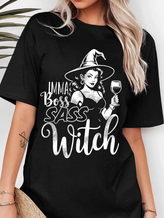 Imma Boss Sass Witch Womens WUNDERLAND Backyard Dept Halloween Booteek Short Sleeve Tee