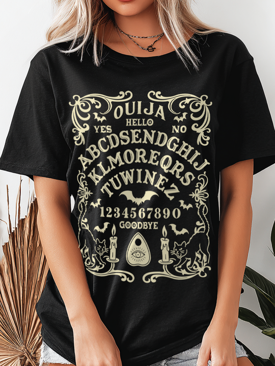 Spirit Board Message From Beyond Womens WUNDERLAND Backyard Dept Halloween Booteek Short Sleeve Tee