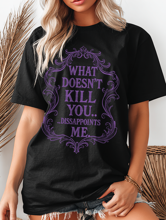 What Doesn't Kill You Womens WUNDERLAND Backyard Dept Halloween Booteek Short Sleeve Tee