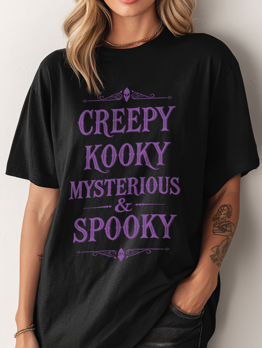 Creppy Kooky Mysterious & Spooky Womens WUNDERLAND Backyard Dept Halloween Booteek Short Sleeve Tee