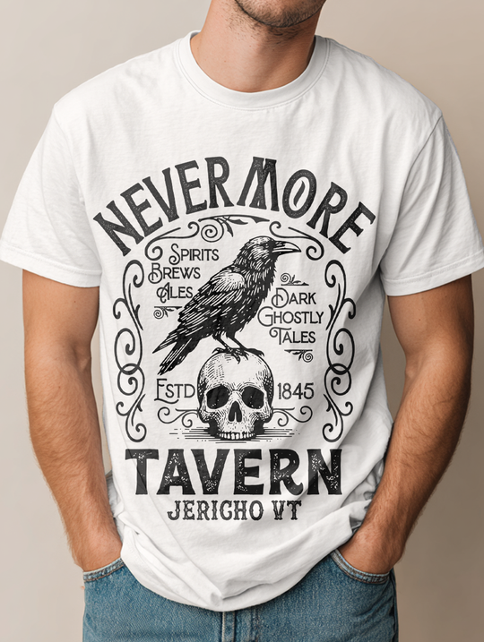Nevermore Tavern Mens WUNDERLAND Backyard Dept Halloween Booteek Short Sleeve Tee