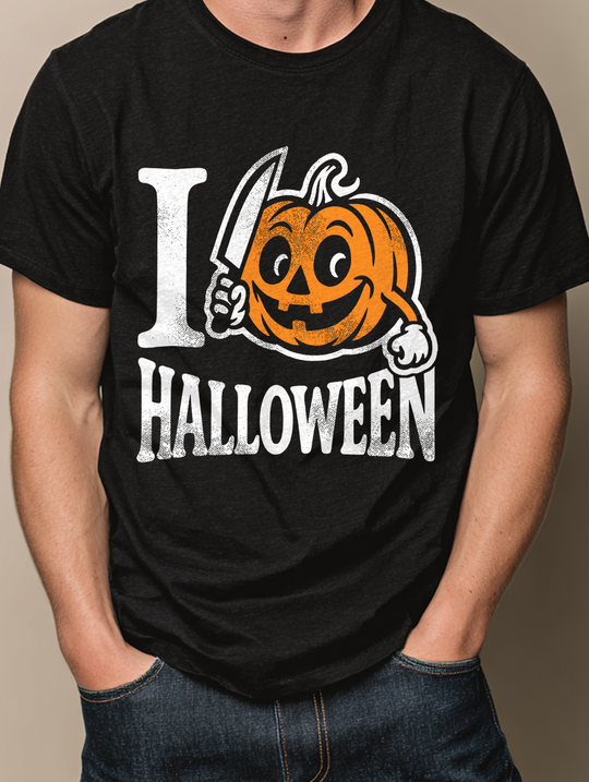 I LOVE HALLOWEEN Killer Pumpkin Mens WUNDERLAND Backyard Dept Halloween Booteek Short Sleeve Tee