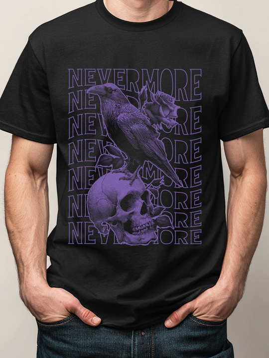 Nevermore Raven Skull Mens WUNDERLAND Backyard Dept Halloween Booteek Short Sleeve Tee