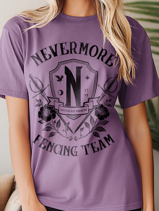Nevermore Fencing Team Womens WUNDERLAND Backyard Dept Halloween Booteek Short Sleeve Tee