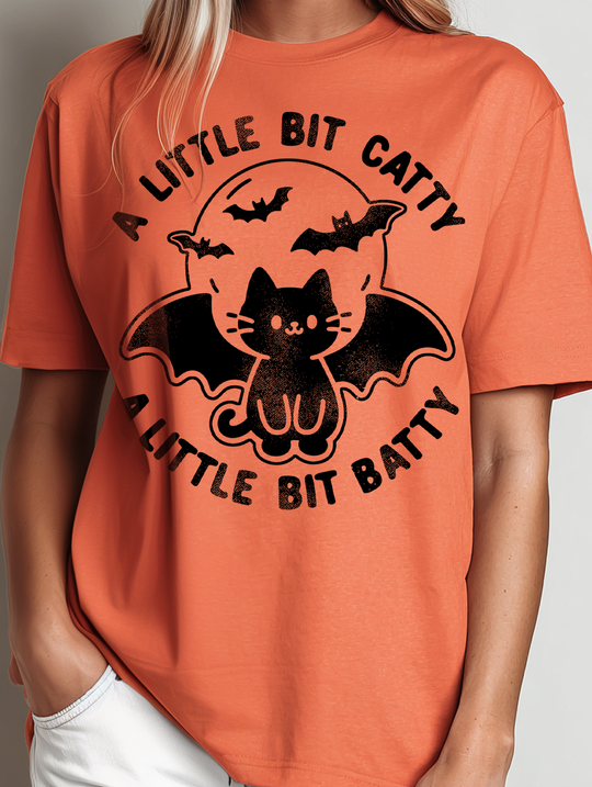 A Little Bit Batty A Little Bit Catty Womens WUNDERLAND Backyard Dept Halloween Booteek Short Sleeve Tee