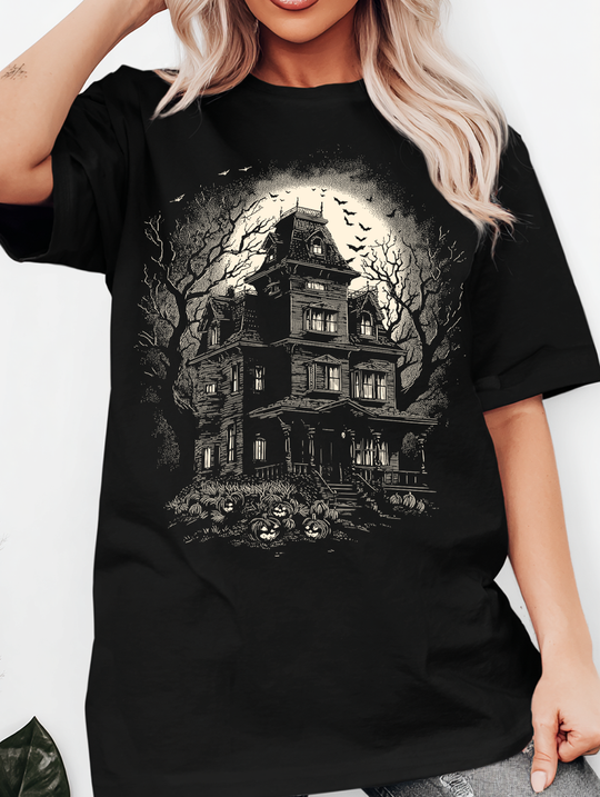 Moonlit Haunted House Womens WUNDERLAND Backyard Dept Halloween Booteek Short Sleeve Tee