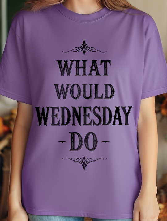 What Would Wednesday Do Womens WUNDERLAND Backyard Dept Halloween Booteek Short Sleeve Tee
