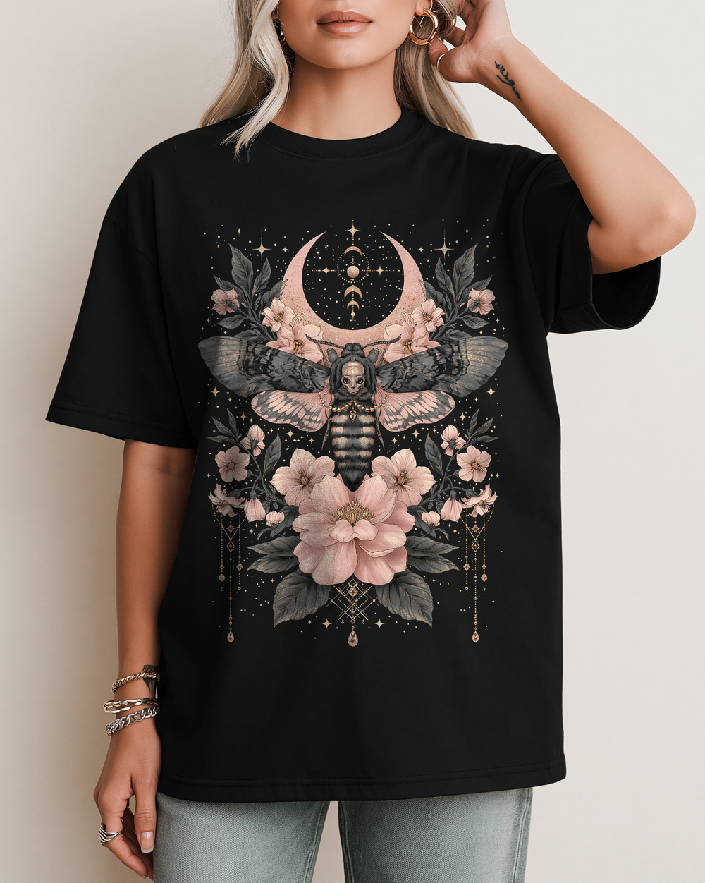 Mystic Night Moth Floral Women's Relaxed Fit Halloween Tee