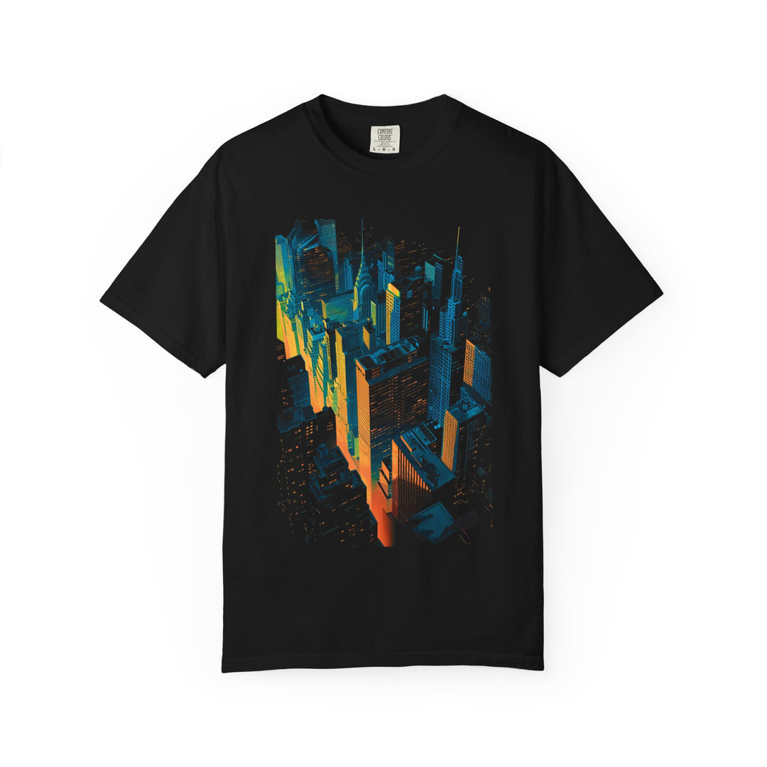 Cityscape Nightfall Neon Skyline Mens WUNDERLAND Vibes Short Sleeve Tee